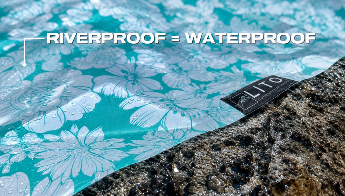 NOW THIS IS WATERPROOF, OUR LITO TABLECLOTH TEST IN A RIVER