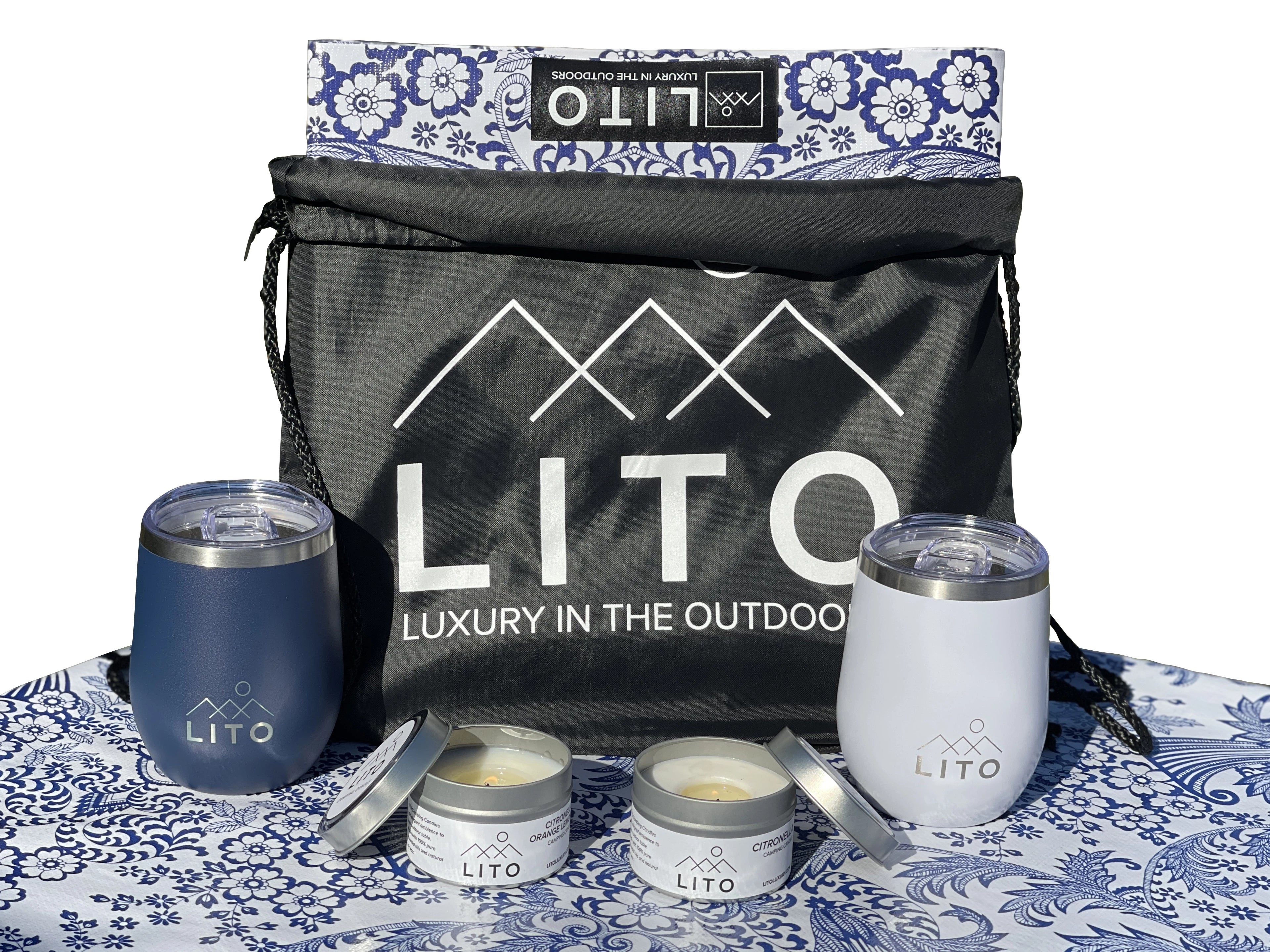 Create your own glamping accessories package, choose your favorite tablecloth, wine tumblers, candles, and solar fairy lights