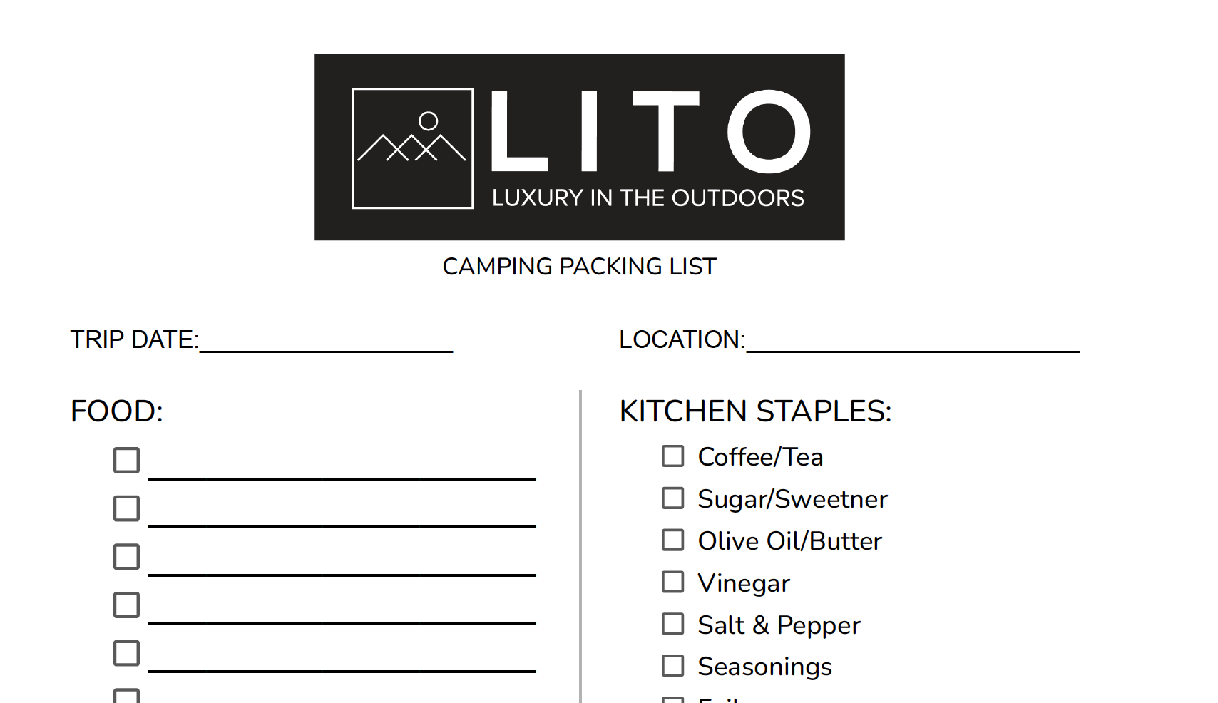 LITO CAMPING CHECKLIST