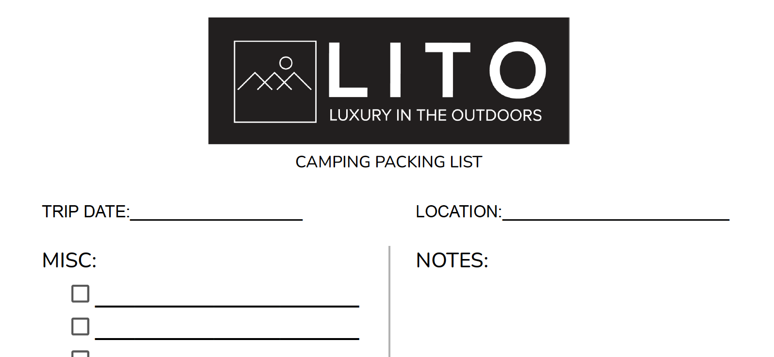 LITO CAMPING CHECKLIST