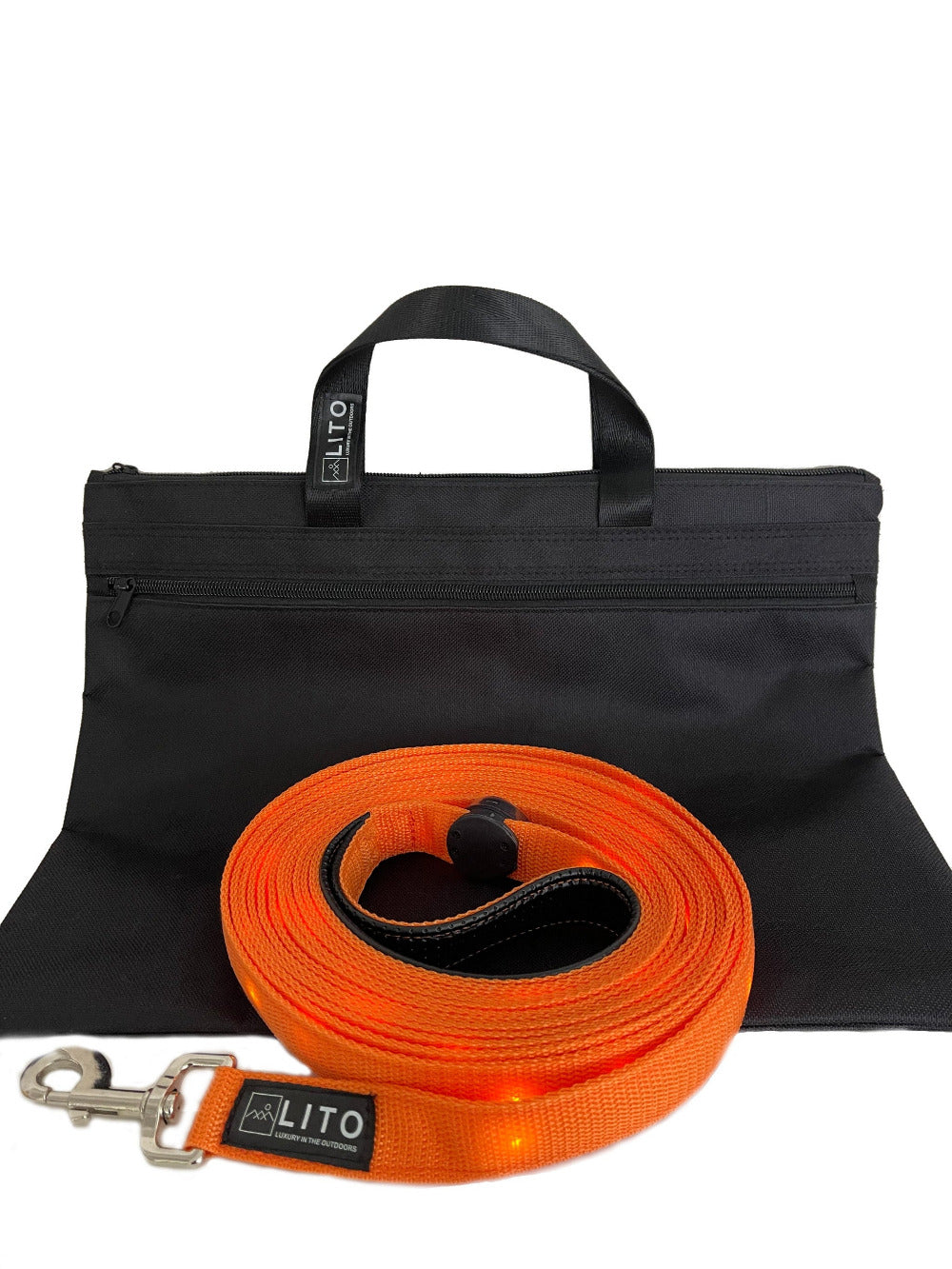 Orange Lighted Dog Leash With Storage Bag