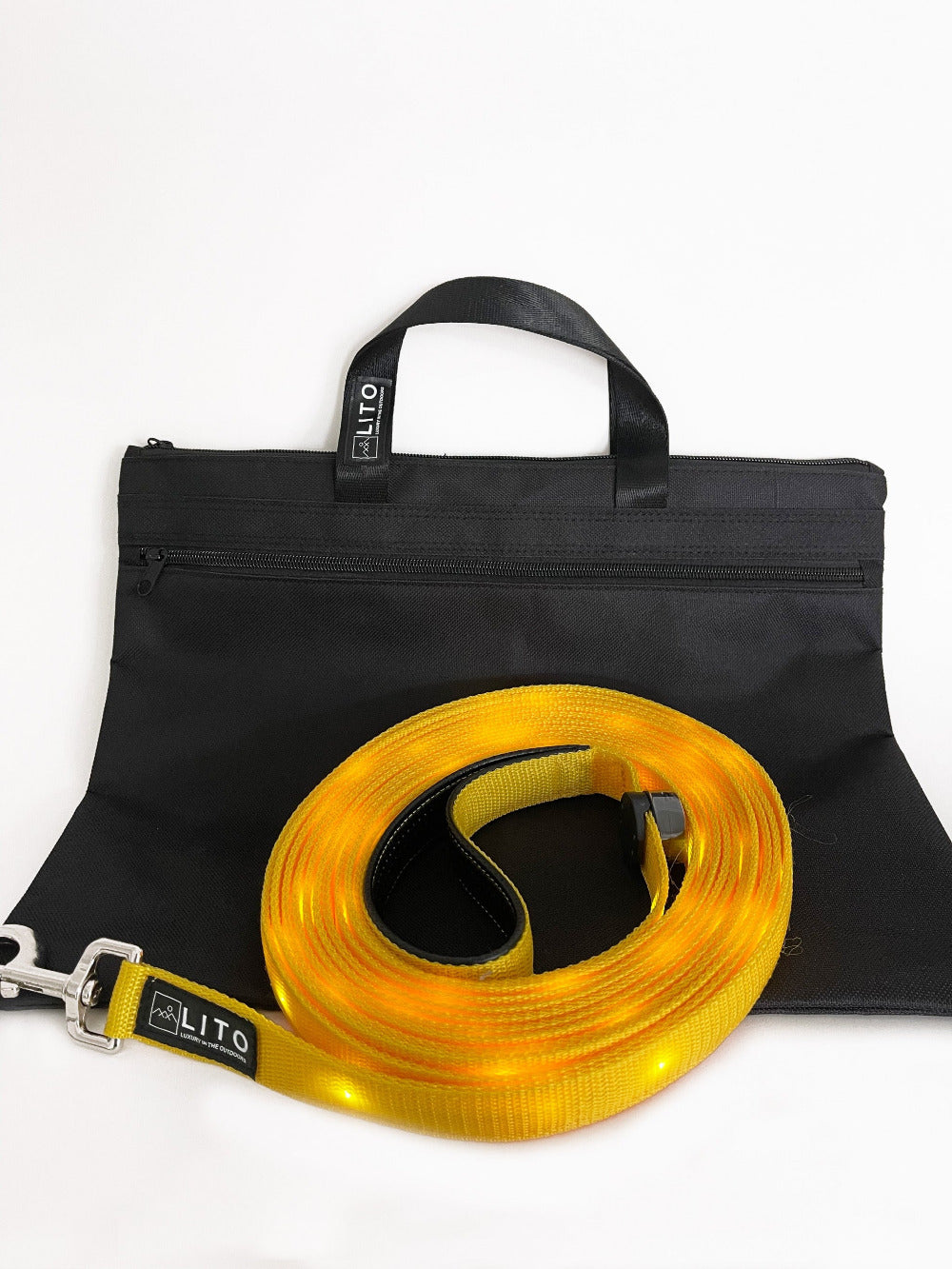Yellow Lighted Dog Leash With Storage Bag