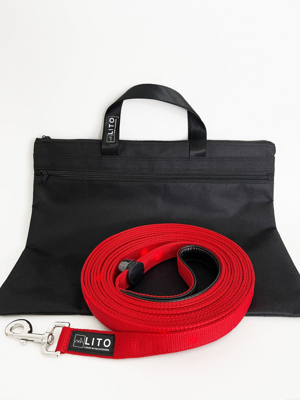 Red Lighted Dog Leash With Black Storage Bag