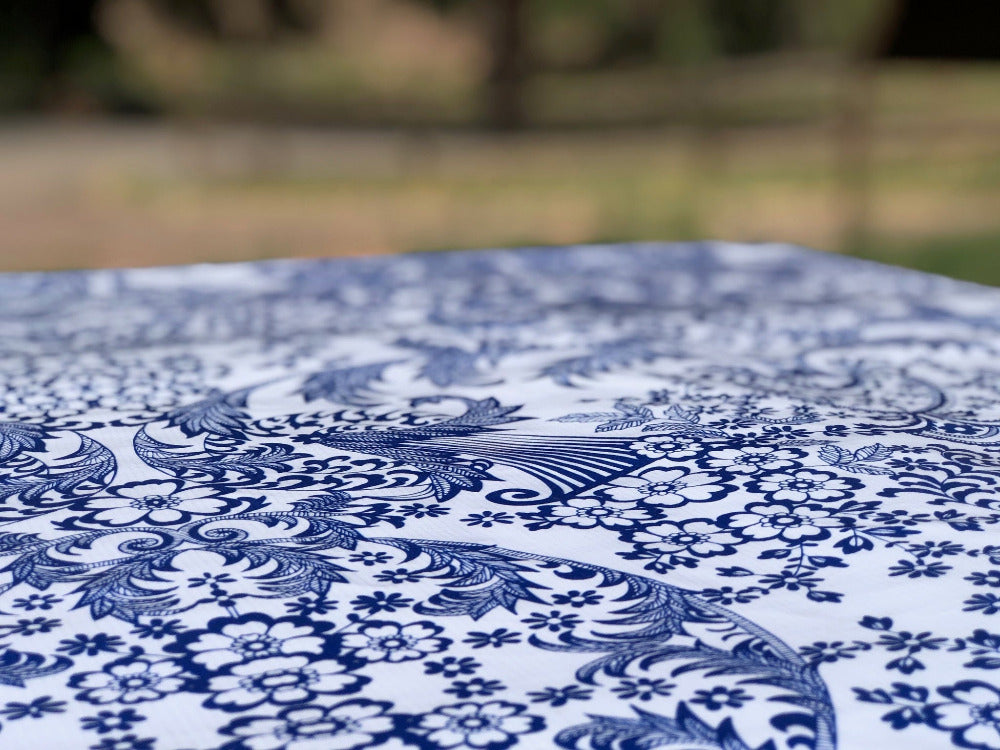 Blue and White Outdoor Tablecloth