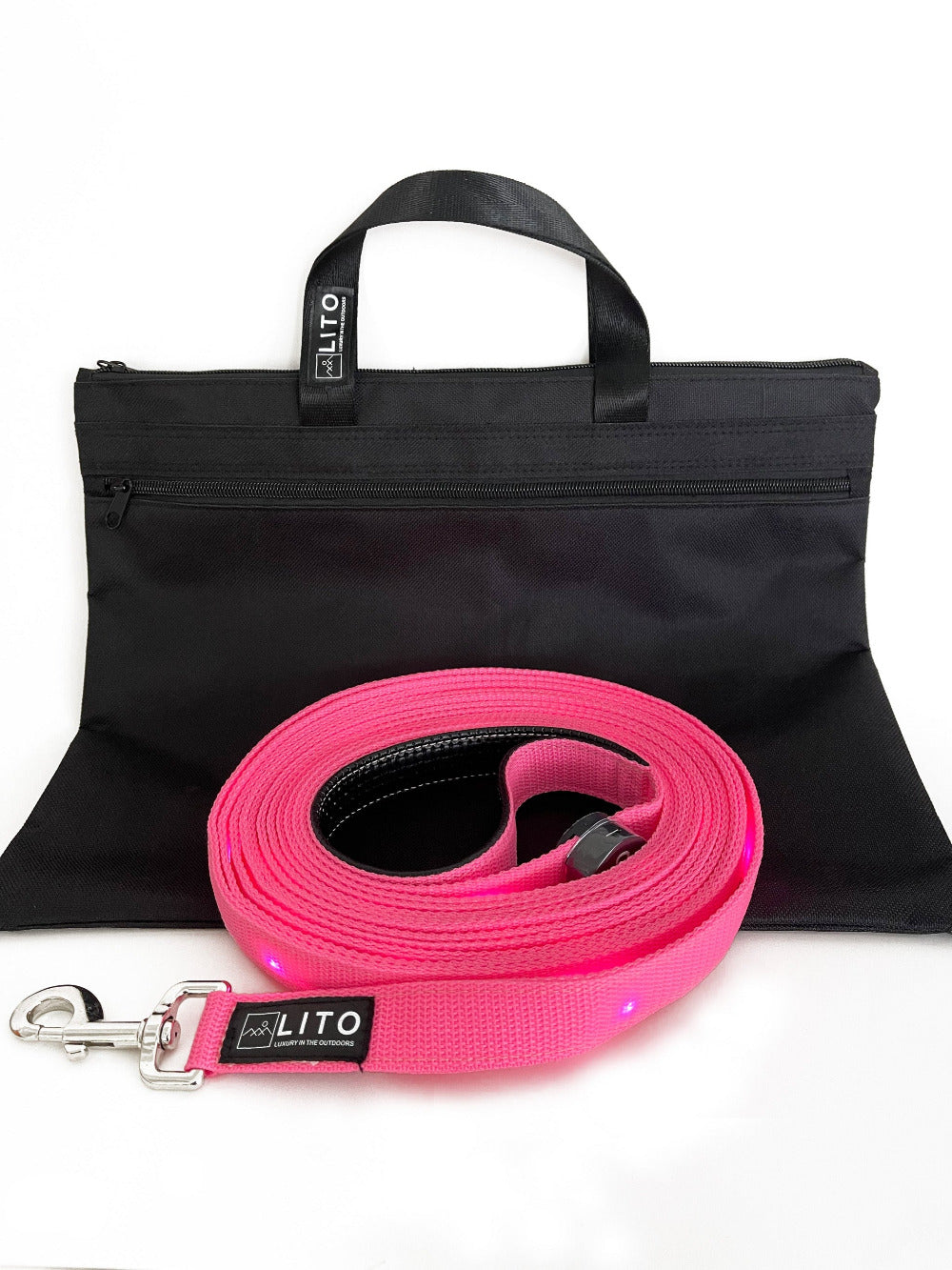 Pink Lighted Dog Leash With Storage Bag