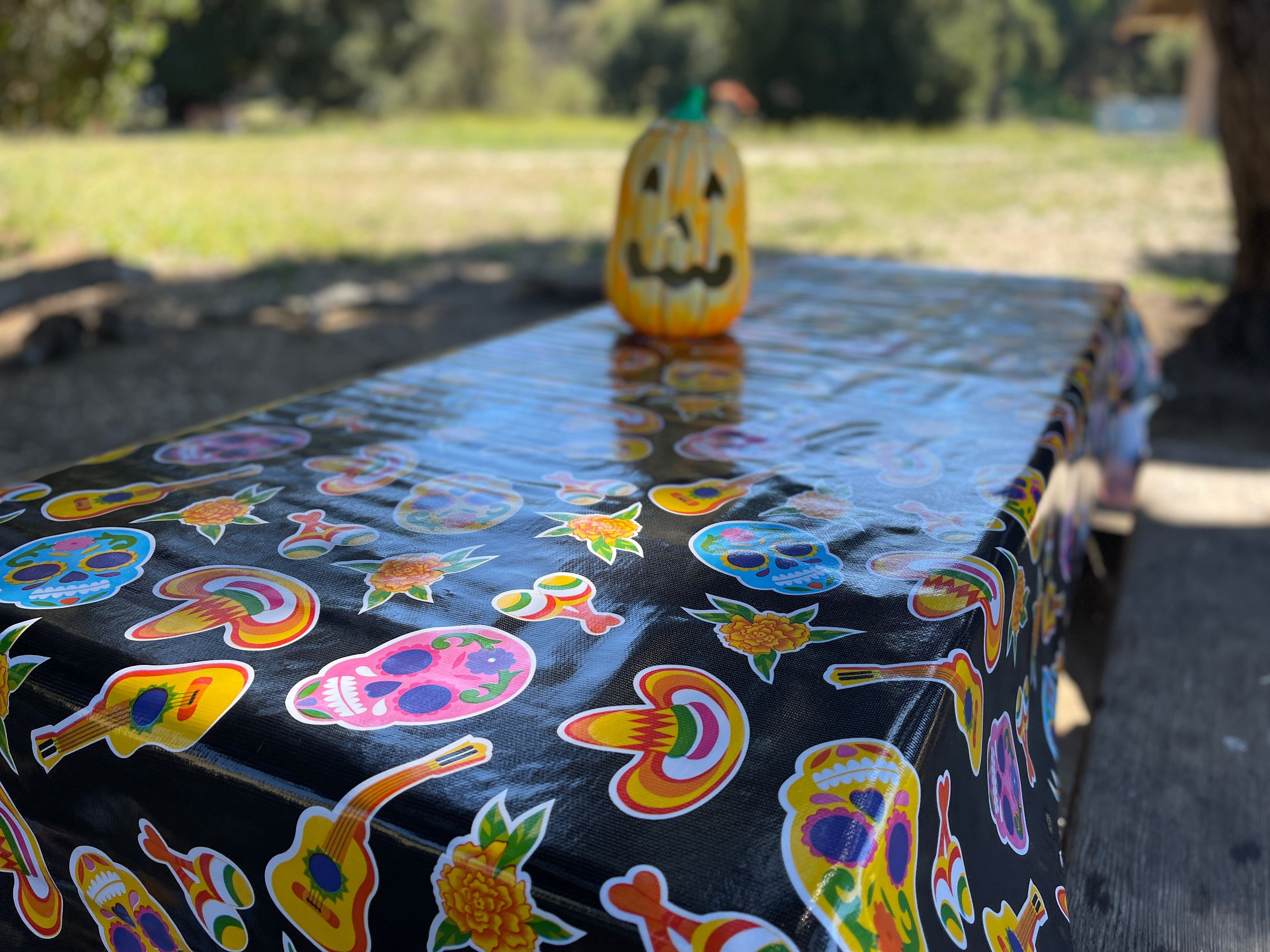 Black "Day of the Dead" Pattern Outdoor Camping Tablecloth - Waterproof