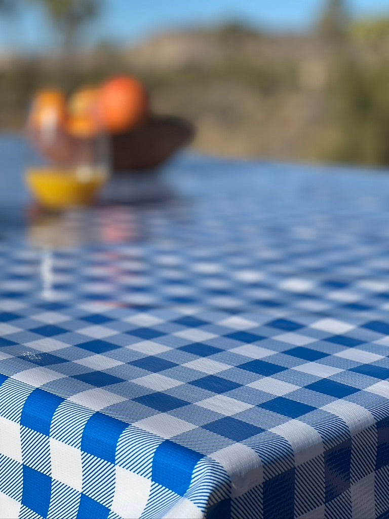 blue checker outdoor tablecloth