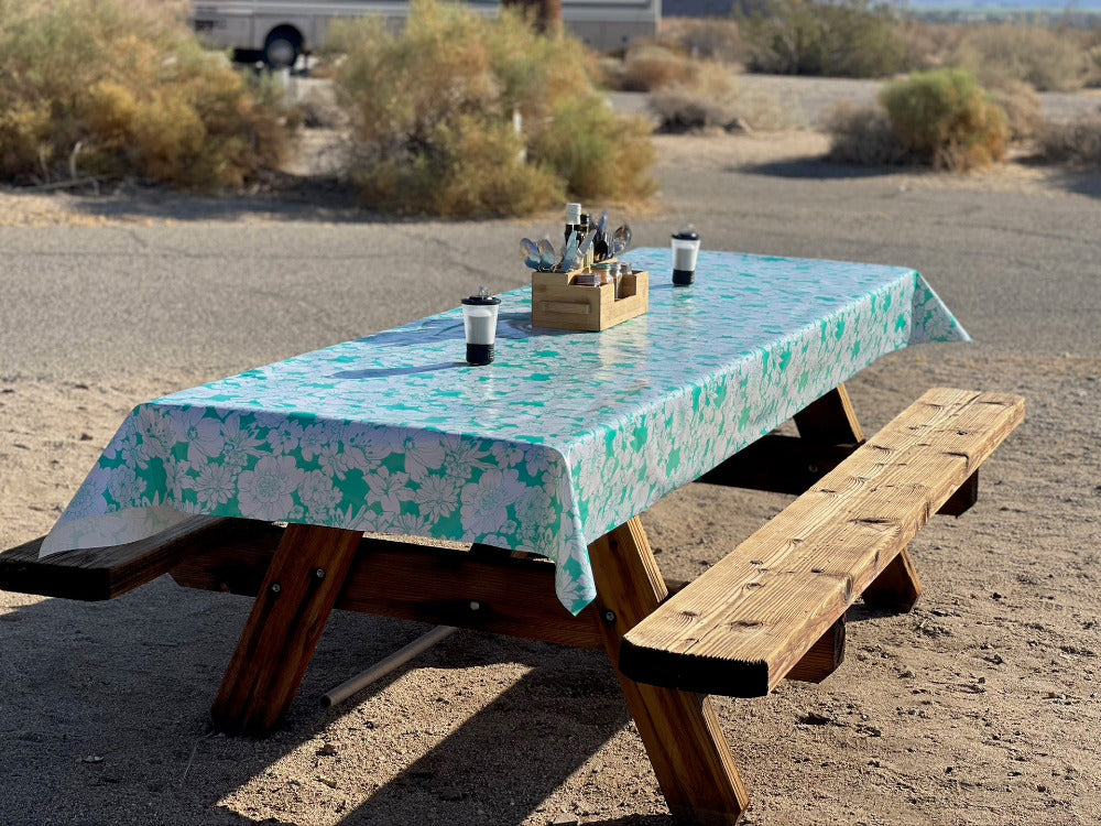 camping table seafoam green outdoor tablecloth